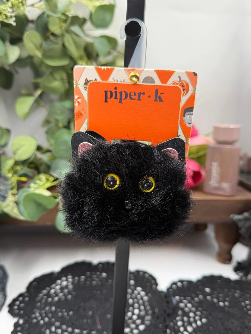 Piper K HTF Black Cat Faux Fur Hair Claw Clip Halloween Spooky Viral